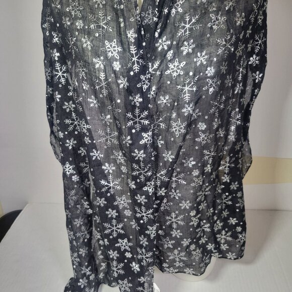 Lavello Black Sheer Viscose Silver Snowflake Design Scarf - Picture 2 of 4